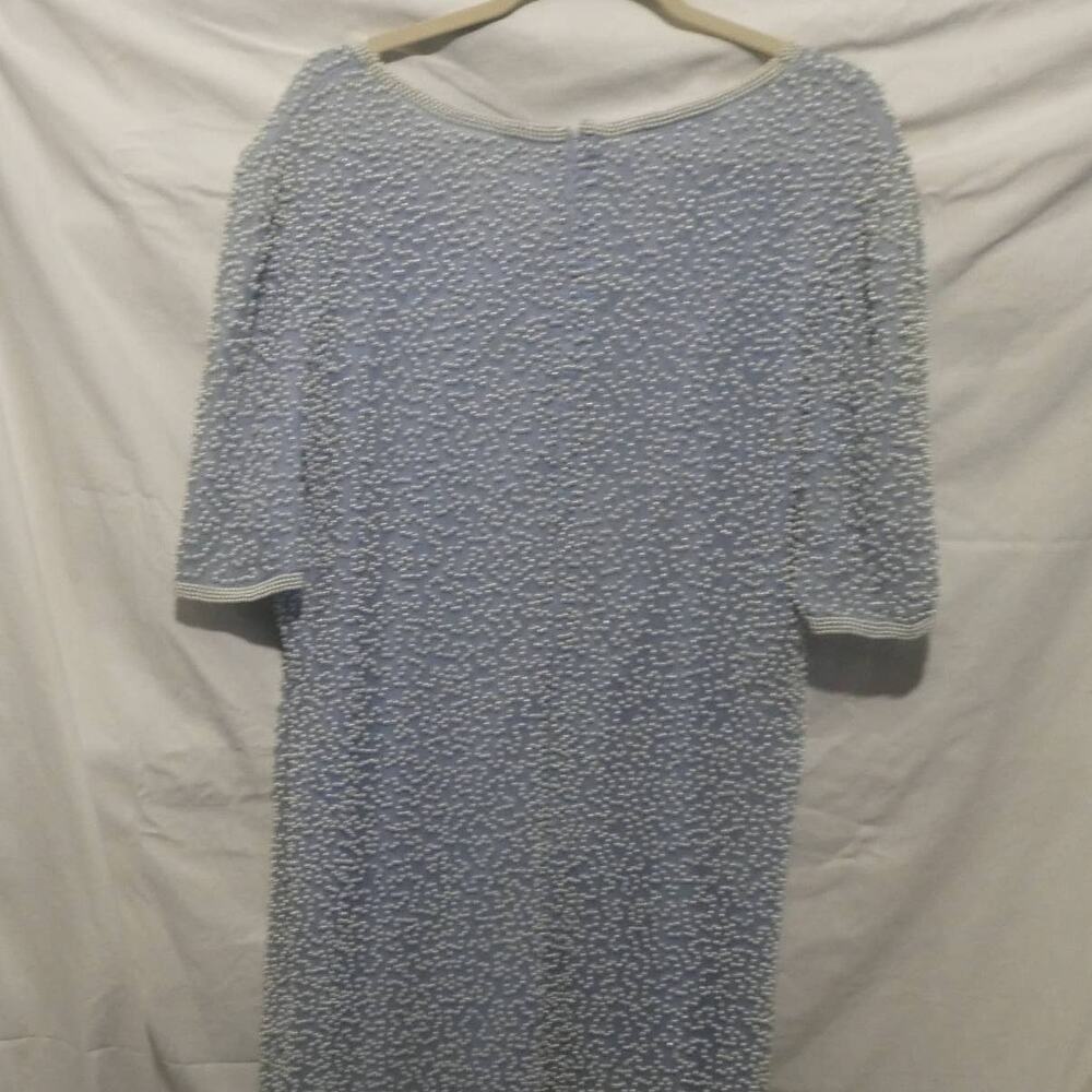 Vintage 1X Women's Silk Pearl Bead Dress Light Blue - Picture 3 of 13